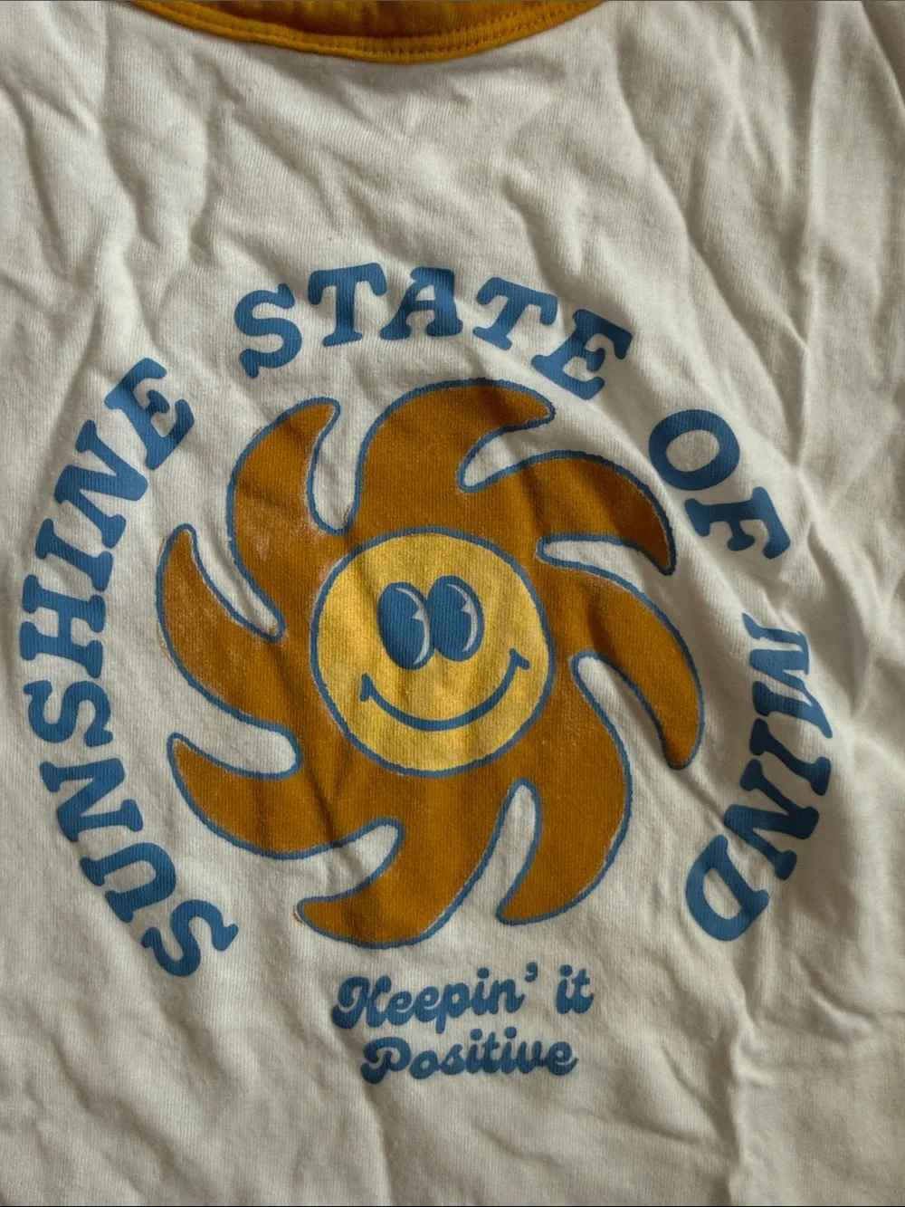 Old Navy Keepin' It Positive Kids White & Mustard Ringer Tee. Size XL 14-16
